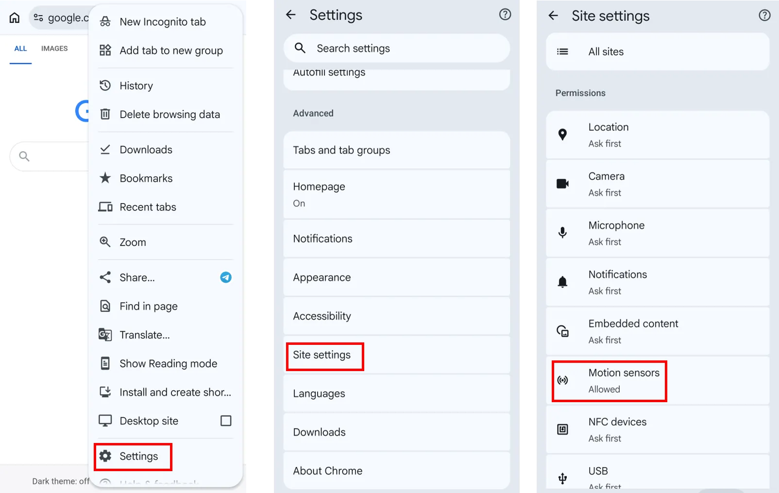 Enabling sensors in Chrome (Android)